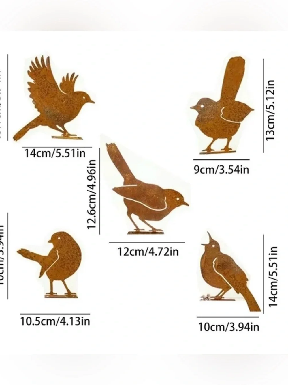 Rusty Metal Birds Set of 5, Rustic Garden Fence Decor, Iron Birds